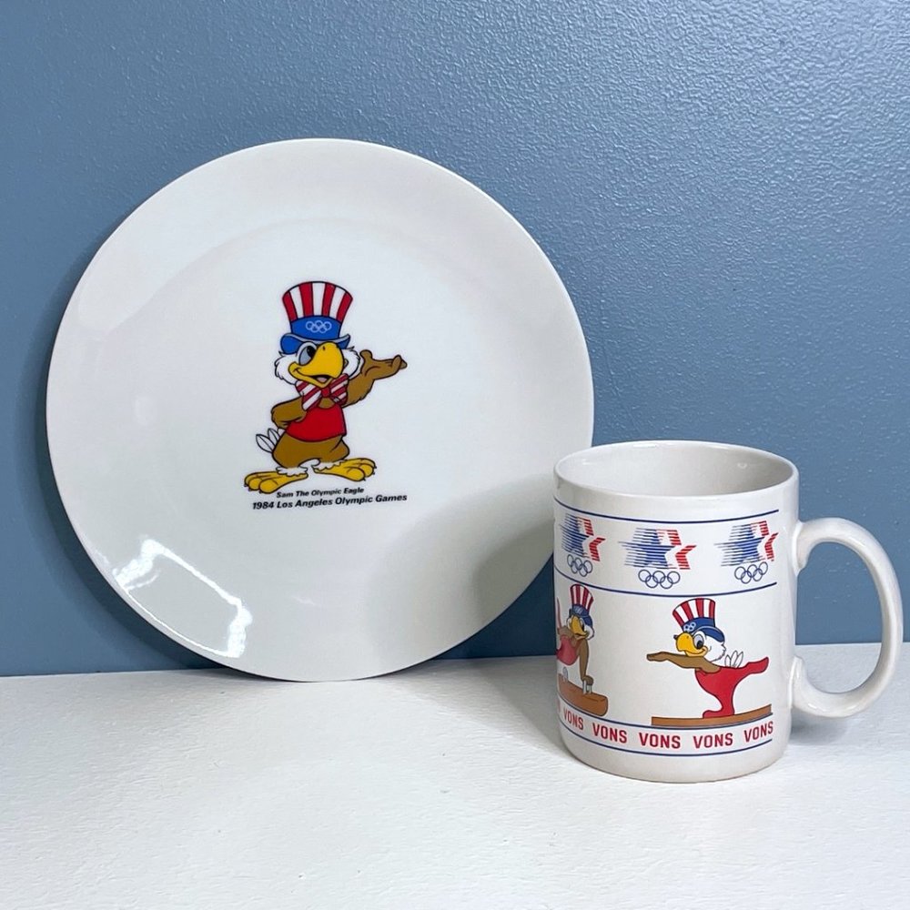Sam the Olympic‎ Eagle 1984 Los Angeles Olympic Games Ceramic Coffee Mug & Plate